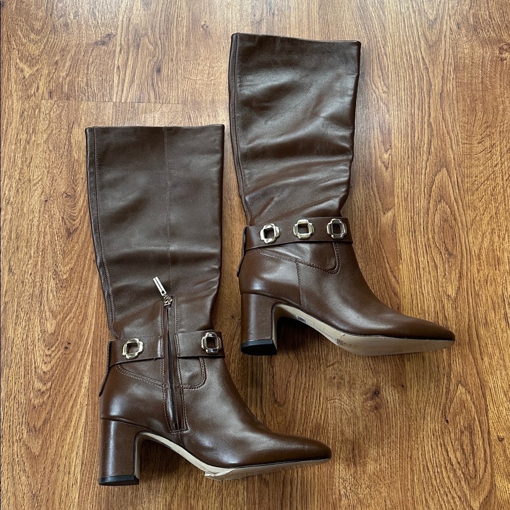 Larroudé Milan Knee High Block Boots Cognac Brown Leather Size 7 NWOB $530 - Picture 5 of 8